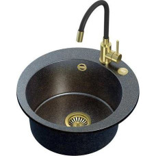 Steiner Zlewozmywak Steiner ART JAMES 210 (&Oslash;51x20) Steingran Art Gold Black Pearl z syfonem manualnym, baterią Maggie PVD i zaślepką - czarny opalizacja złota