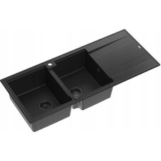 Graniteq Zlewozmywak GraniteQ EVAN 121 GraniteQ zlewozmywak z syfonem Push To Open 2-komorowy z/o (1160x500x210, kom. 420x340) pure carbon / elementy pure carbon