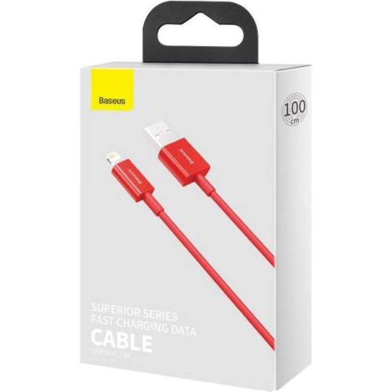 Baseus Lightning Superior Series cable, Fast Charging, Data 2.4A, 1m Red (CALYS-A09)