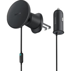 Baseus Magnetic Car Phone Holder Baseus CW01 to Ventilation Grid with car charger USB-C, 15W + 25W (black)