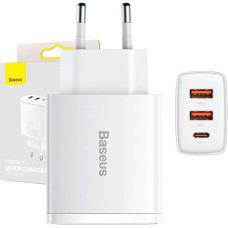 Baseus Ładowarka sieciowa Baseus Compact Quick Charger, 2xUSB, USB-C, PD, 3A, 30W (biała)