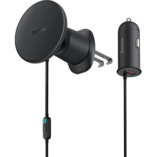 Baseus Magnetic Car Phone Holder Baseus CW01 to Ventilation Grid with car charger USB-A, 15W + 25W (black)