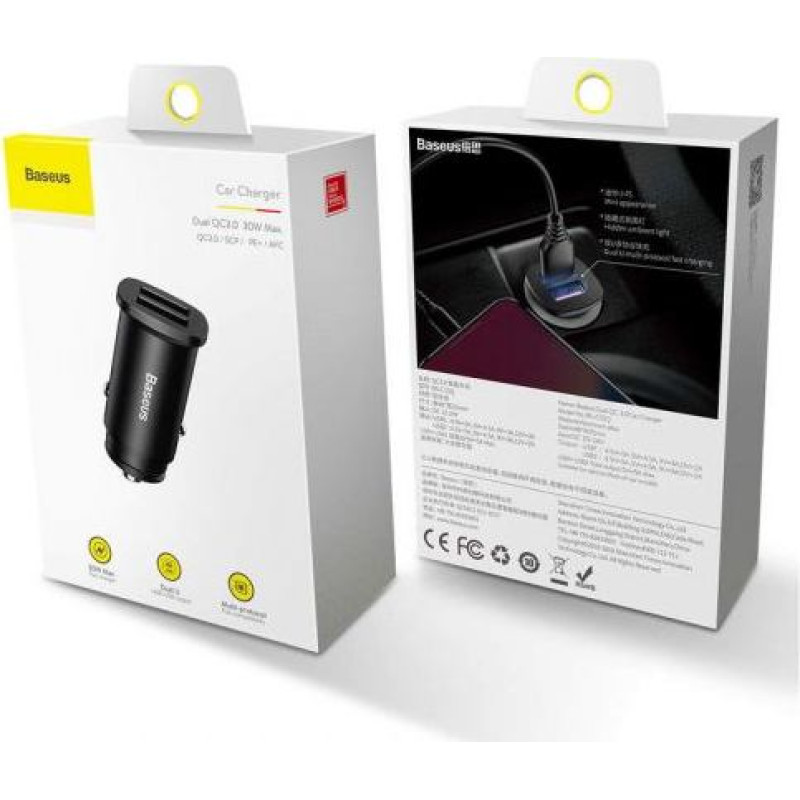 Baseus Car Charger Square metal A + A 30W Dual QC3.0 (SCP.AFC) Black (CCALL-DS01)