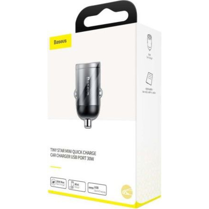 Baseus Car Charger Tiny Star Mini Quick Charge, U+Um 12/24V, 30W Gray (VCHX-A0G)