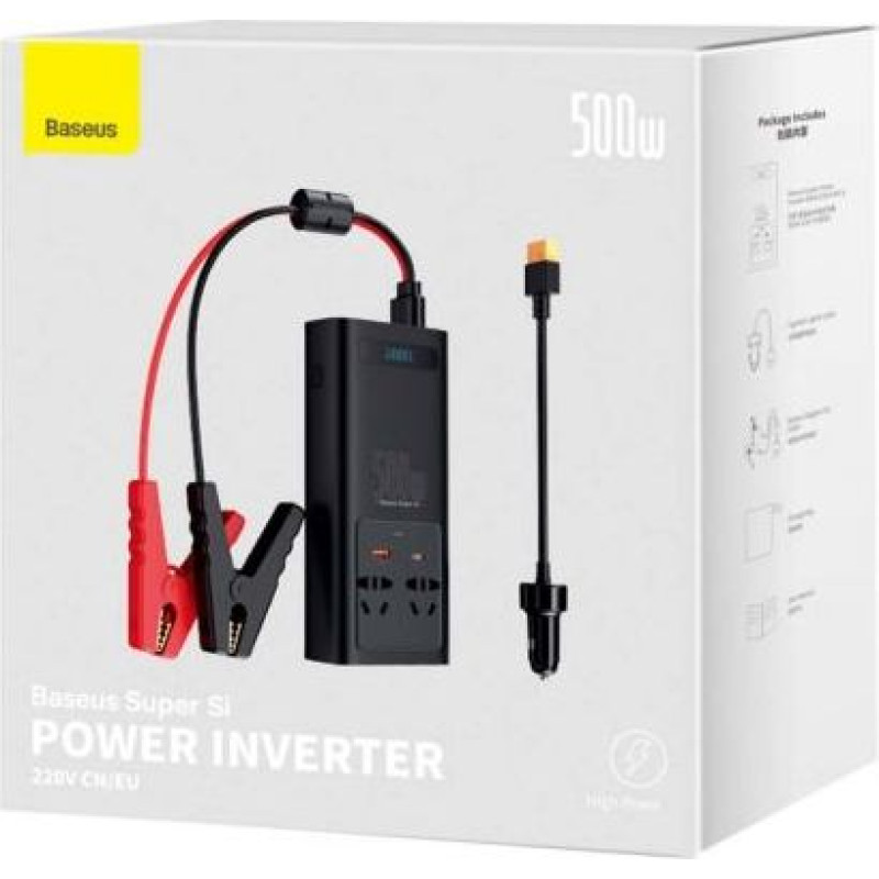 Baseus Car Power Inverter 150W 12V / 500W 220V (C+U + Dual EU plug) Black (CGNB000101)