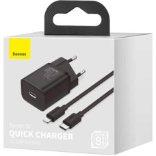 Baseus Travel Charger set Super Si 1C QC (With Simple Wisdom Cable Type-C to Lightning 1m) 20W EU Black (TZCCSUP-B01)