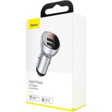 Baseus car charger with display, 2x USB, 4.8A, 24W (silver)