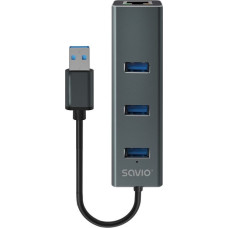 Savio AK-57 USB-A - 3 x USB-A HUB with RJ-45 Gigabit Ethernet adapter 5000 Mbit/s grey USB 3.2 Gen 1 (3.1 Gen 1) Micro-B 5000 Mbit/s Black